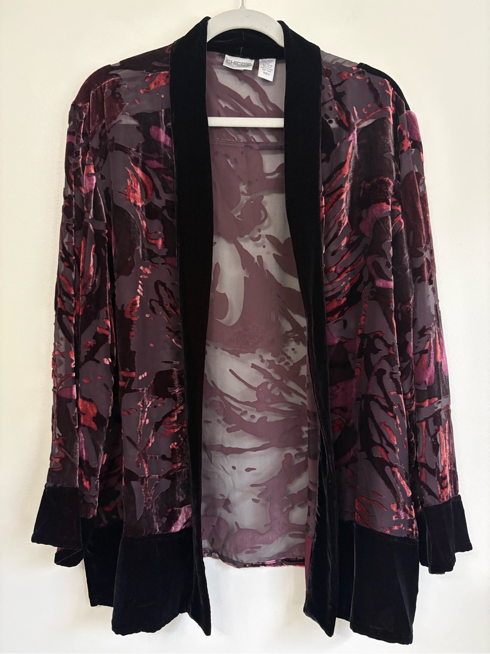 Chicos Travelers Burnout Velvet Jacket Blazer Sz 3 (XL)